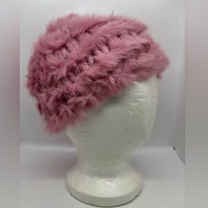 Vintage rabbit hair blend knit winter cap - dusty rose pink